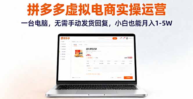 拼多多虚拟电商实操运营，一台电脑，无需手动发货回复，小白也能月入1-5W