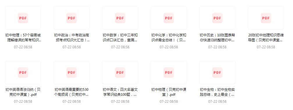 初中全科知识清单资料