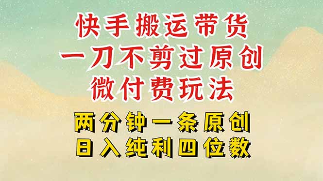 快手黑科技搬运带货，一刀不剪过原创，微付费投流玩法，轻松日入四位数…
