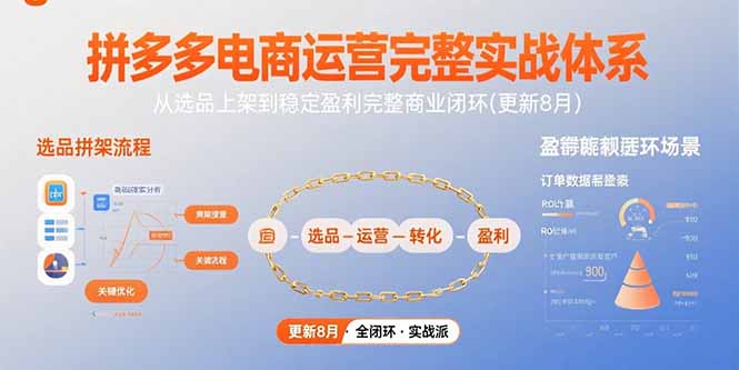 拼多多电商运营完整实战体系，从选品上架到稳定盈利完整商业闭环(更新8月
