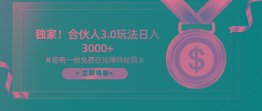 游戏合伙人3.0，日入3000+，无限扩大的蓝海项目