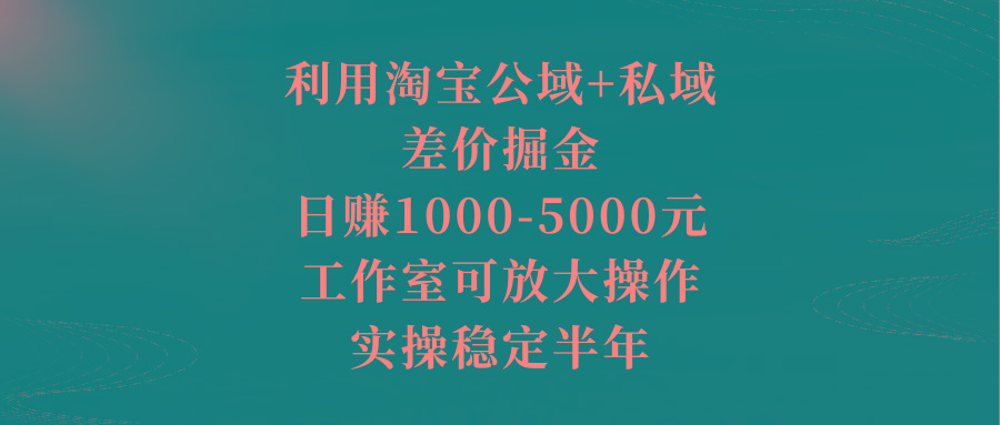 利用淘宝公域+私域差价掘金，日赚1000-5000元，工作室可放大操作，实操…