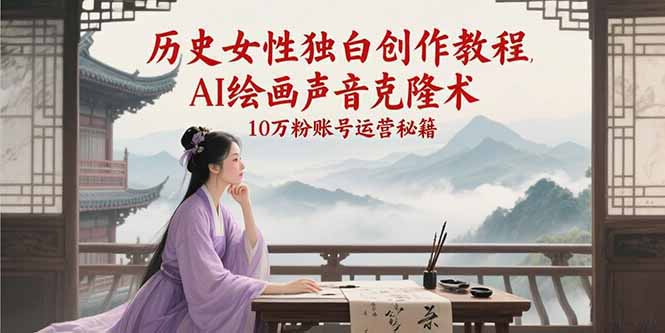 历史女性独白创作教程，AI绘画声音克隆术，10万粉账号运营秘籍