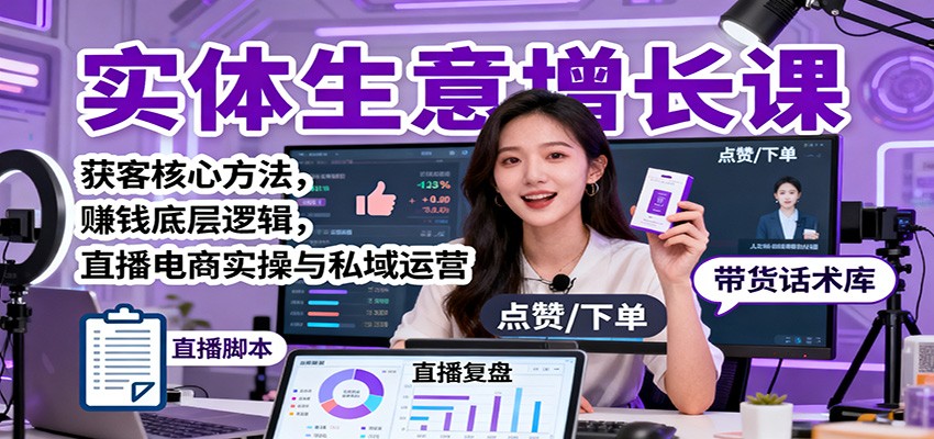 实体生意增长课：获客核心方法，赚钱底层逻辑，直播电商实操与私域运营